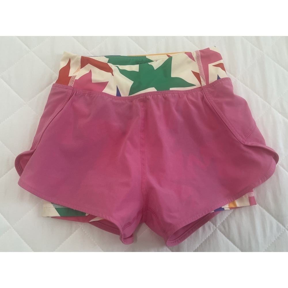 Hanna Andersson Girls Athletic Shorts Pink Star Print Lined Activewear Size 6–7
